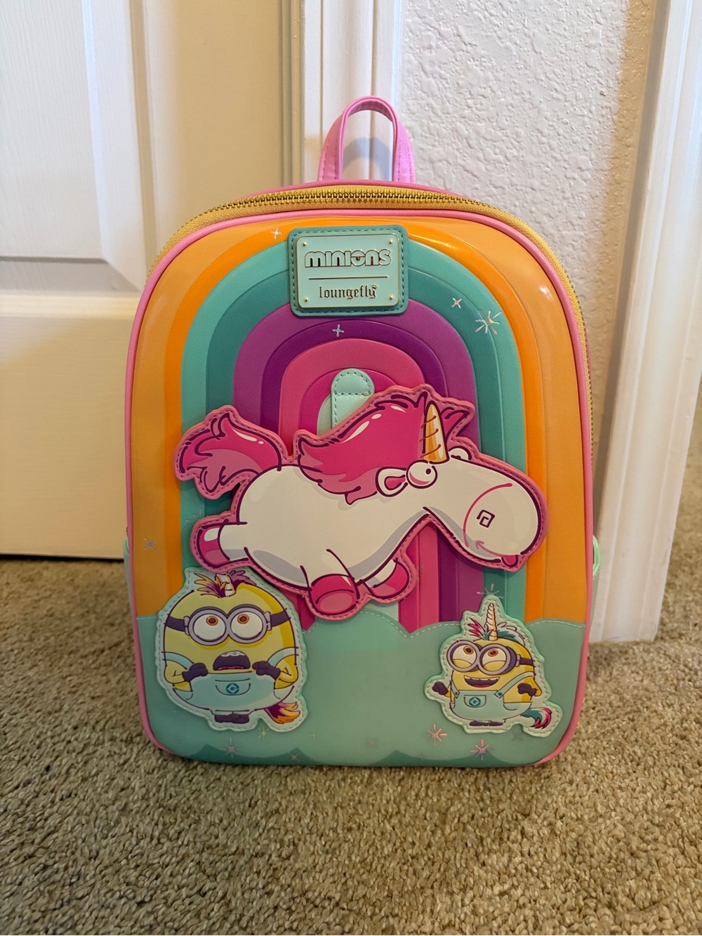 Loungefly Rainbow Unicorn Minions Kids Backpack in Pink and Teal